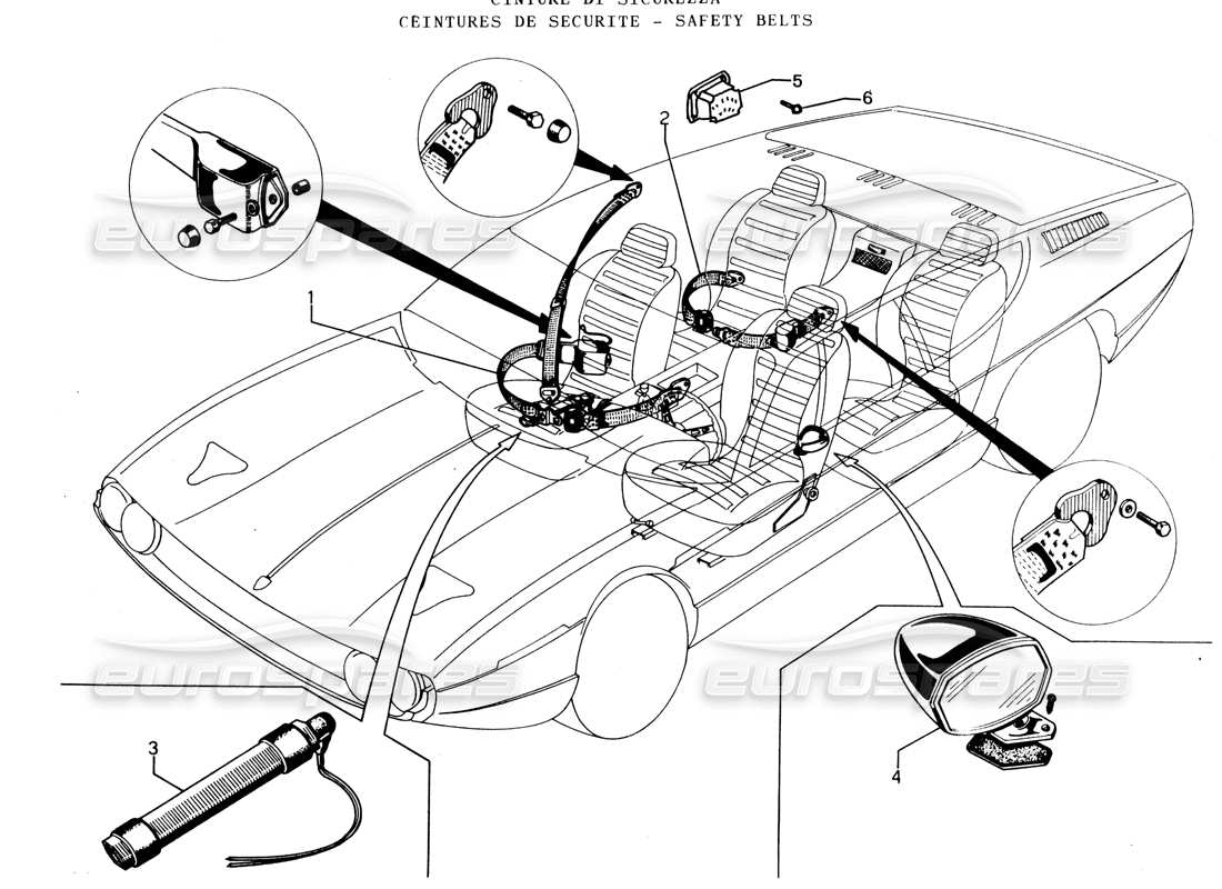Lamborghini Espada Safety Belts(Australia) Parts Diagram