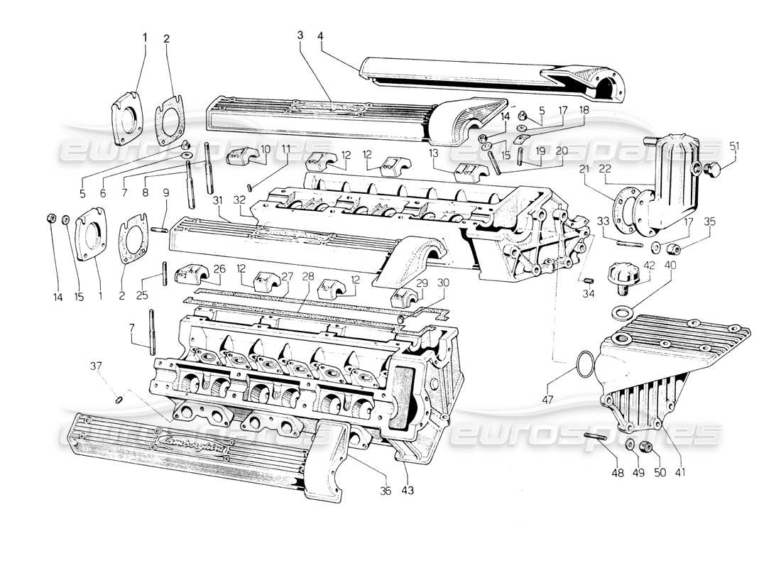 Lamborghini Countach LP400 cilinder heads Parts Diagram