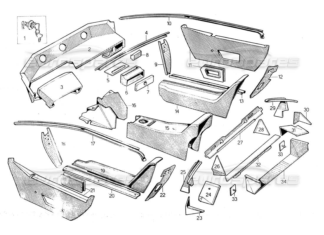 Lamborghini Countach LP400 Inner coating Parts Diagram