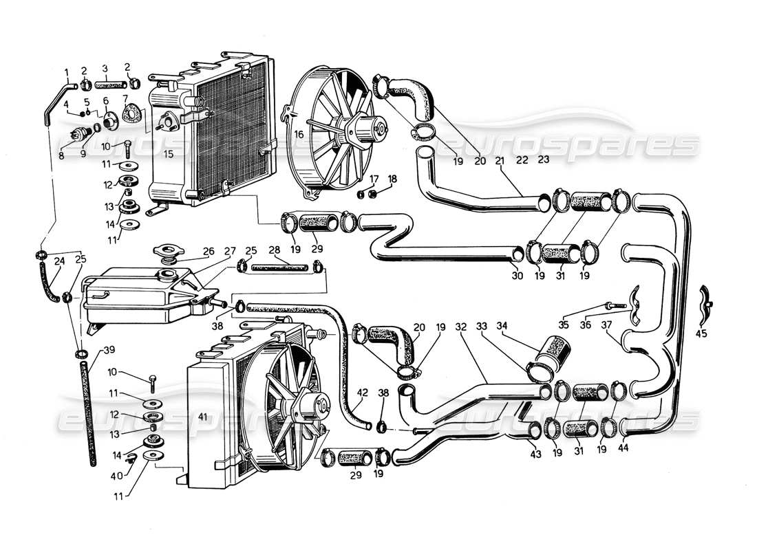 Lamborghini Countach 5000 QVi (1989) radiator and coolant system Parts Diagram