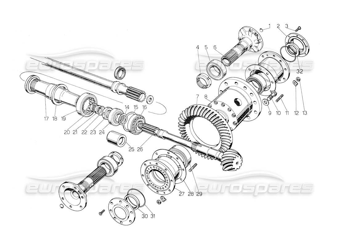 Lamborghini Countach 5000 QVi (1989) DIFFERENTIAL Parts Diagram