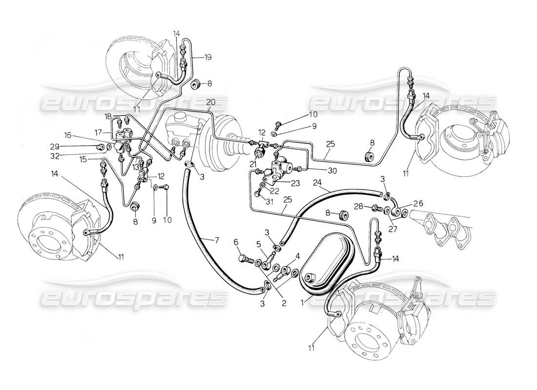 Lamborghini Countach 5000 QVi (1989) Brake System Parts Diagram