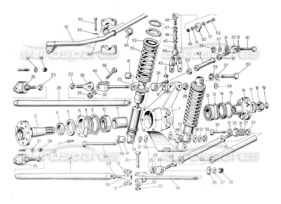 Lamborghini Countach 5000 QVi (1989) Rear Suspension Parts Diagram