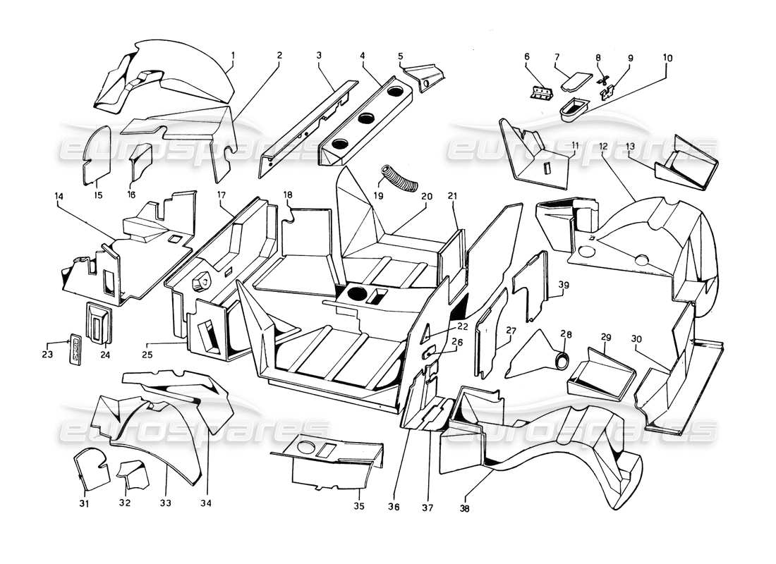 Lamborghini Countach 5000 QVi (1989) Fibreglass Inner Coverings Parts Diagram