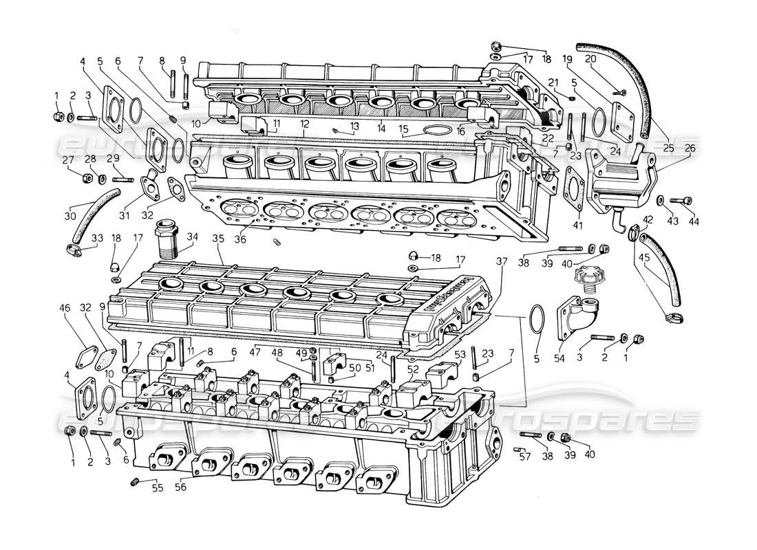 Lamborghini Countach 5000 QV (1985) Cylinder Heads Part Diagram