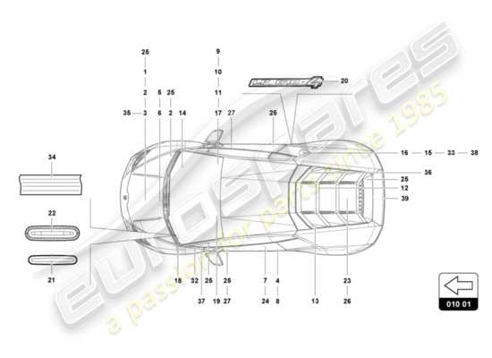 a part diagram from the Lamborghini Huracan LP580 parts catalogue