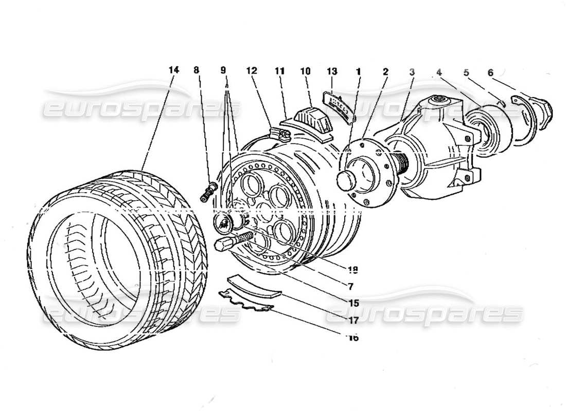 Lamborghini Diablo (1991) Front Wheel and Hub Carrier Parts Diagram