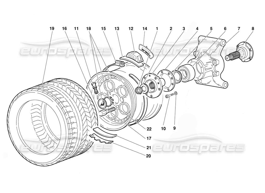 Lamborghini Diablo (1991) Rear Wheel and Hub Carrier Parts Diagram