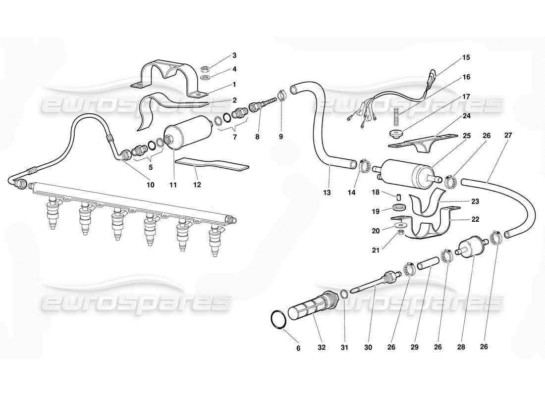 Lamborghini Diablo (1991) fuel system Parts Diagram