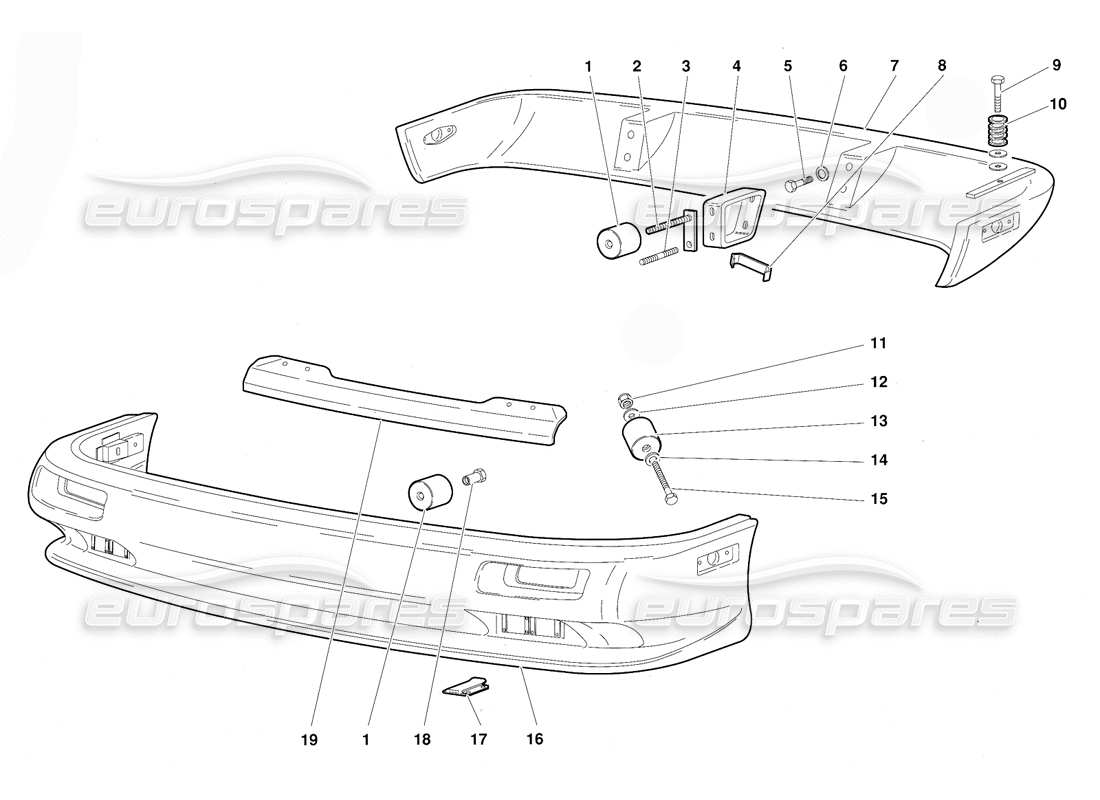 Lamborghini Diablo (1991) Bumpers (Valid for USA Version - September 1991) Parts Diagram