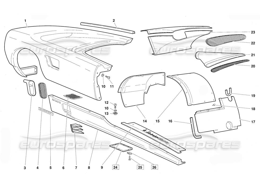 Lamborghini Diablo (1991) Body Elements-Right Flank (Valid for June 1992 Version) Parts Diagram