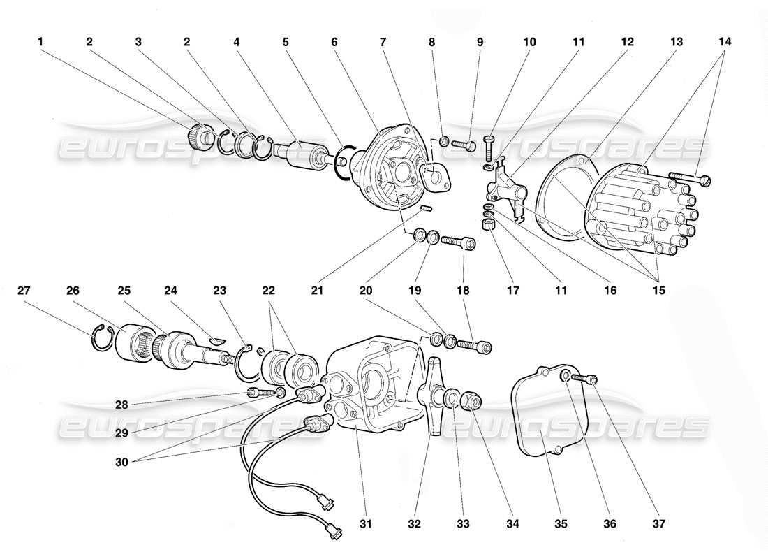 Lamborghini Diablo SE30 (1995) Ignition Distributor and Phase Sensors Parts Diagram