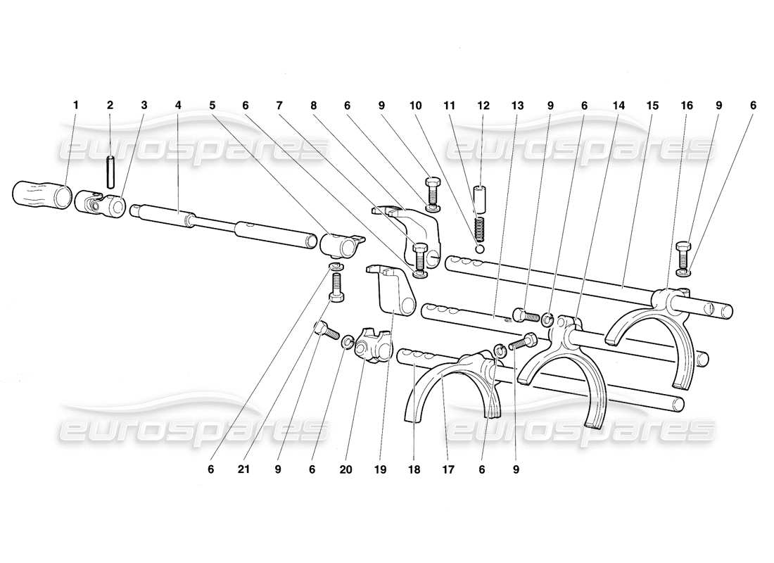 Lamborghini Diablo SE30 (1995) Gearbox Shifting Rods and forks Parts Diagram