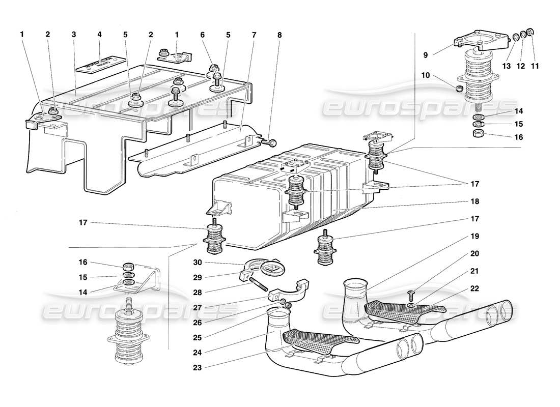 Lamborghini Diablo SE30 (1995) Exhaust System Parts Diagram