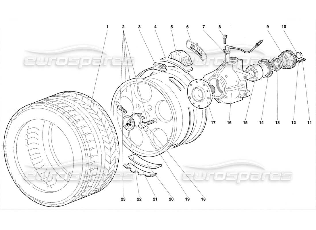 Lamborghini Diablo SE30 (1995) Front Wheel and Hub Carrier Parts Diagram