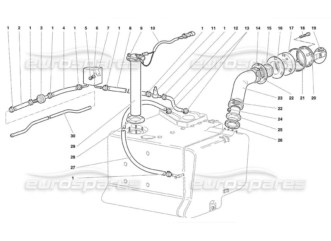 Lamborghini Diablo SE30 (1995) fuel system Parts Diagram