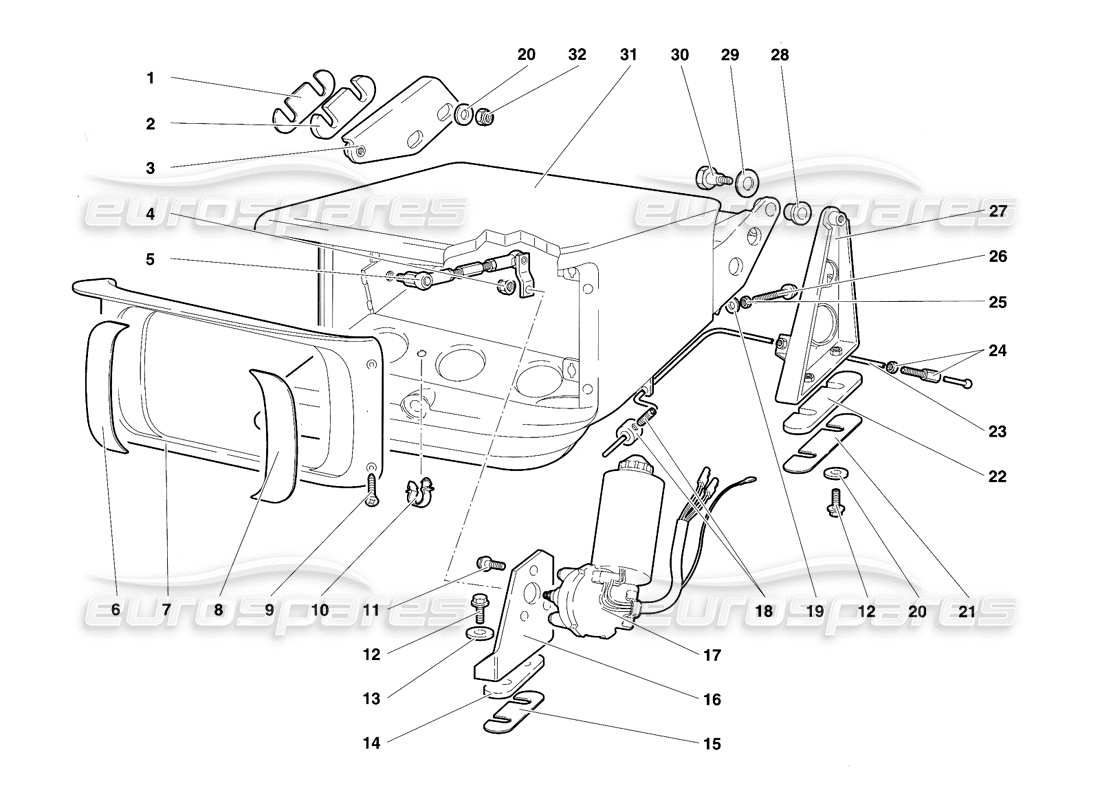 Lamborghini Diablo SE30 (1995) Head Lamp Lifting System Parts Diagram
