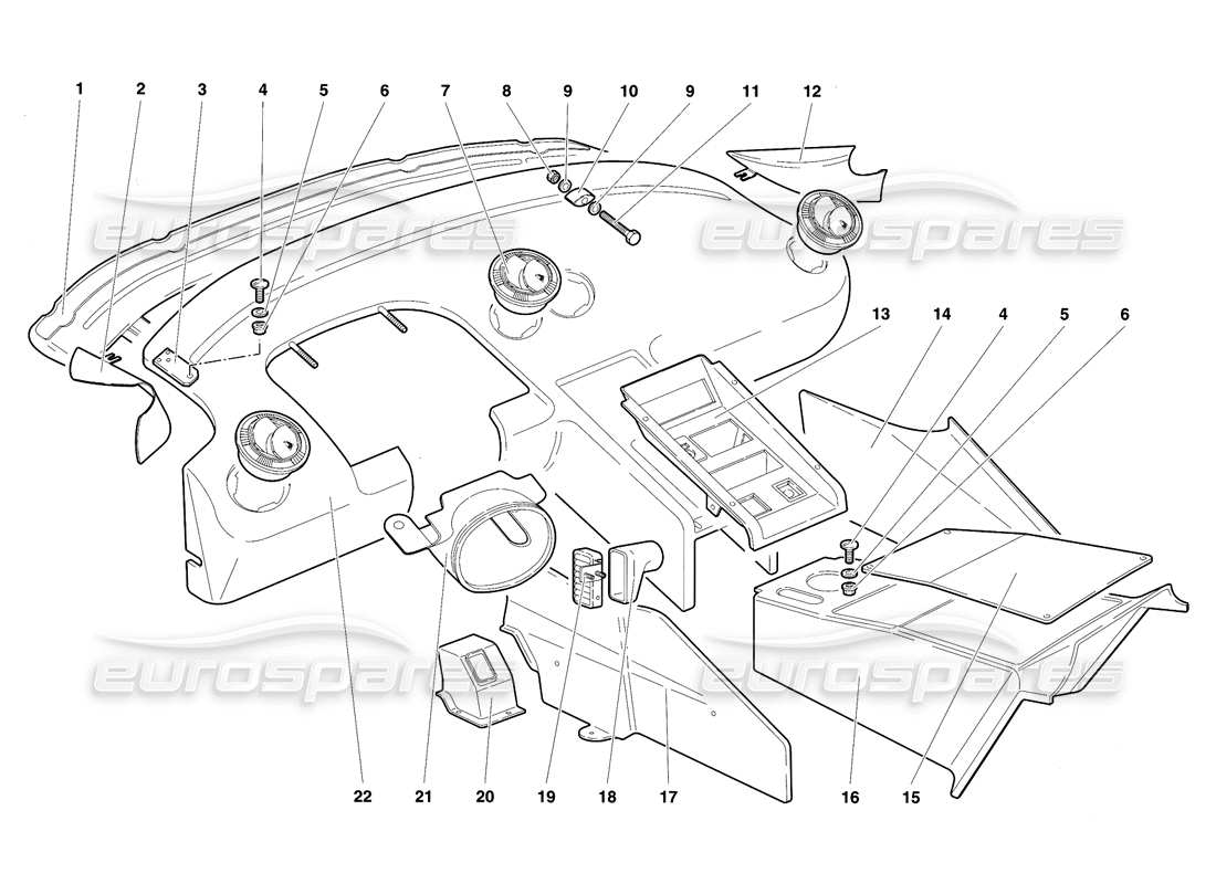 Lamborghini Diablo SE30 (1995) Passenger Compartment Trim Parts Diagram