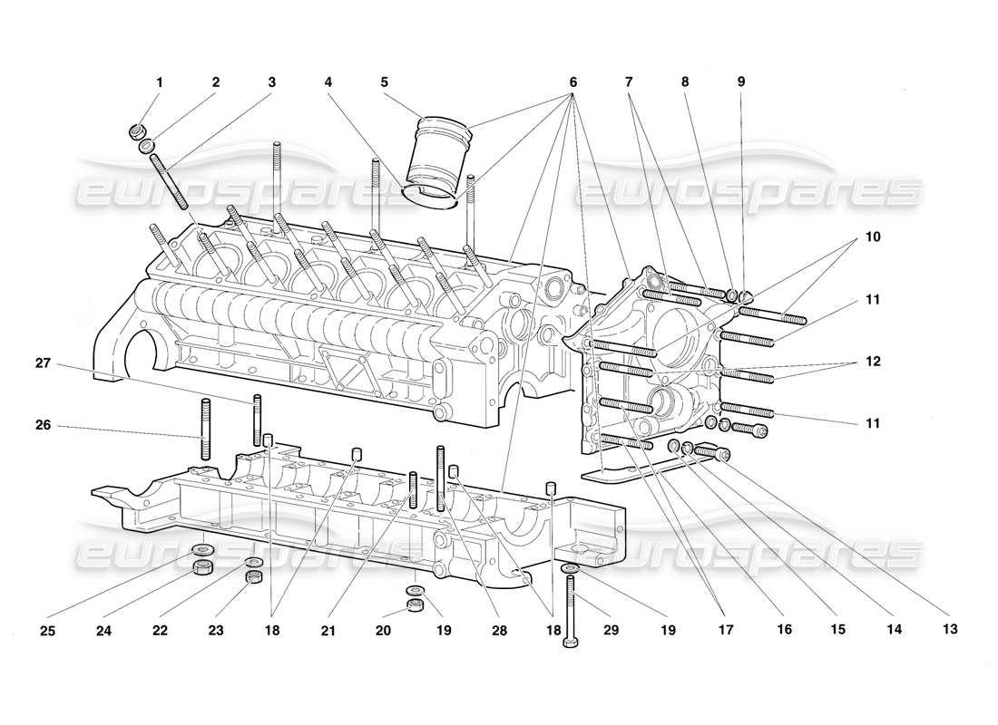 Lamborghini Diablo SV (1997) Crankase and Lower Mounting Parts Diagram