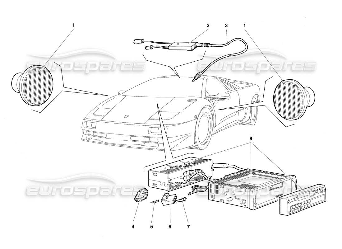 Lamborghini Diablo SV (1997) Radio Set Parts Diagram