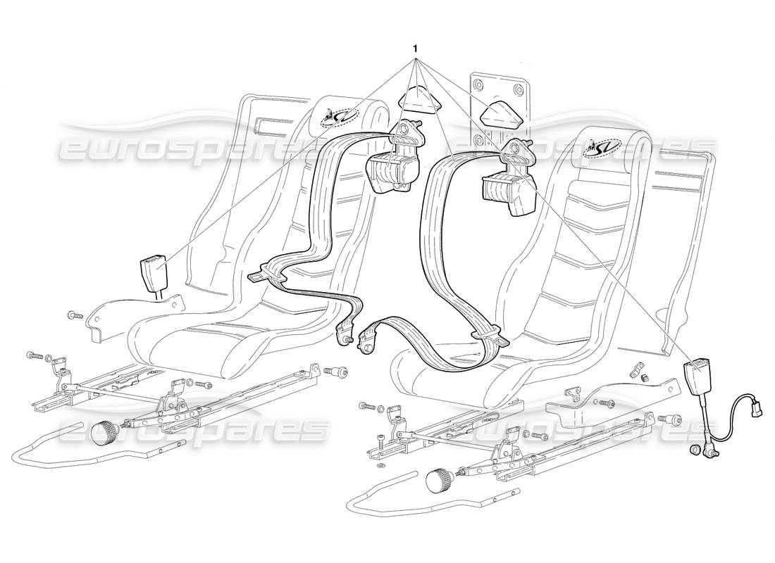 Lamborghini Diablo SV (1997) Seats and Safety Belts (Valid for Canada - March 1997) Parts Diagram