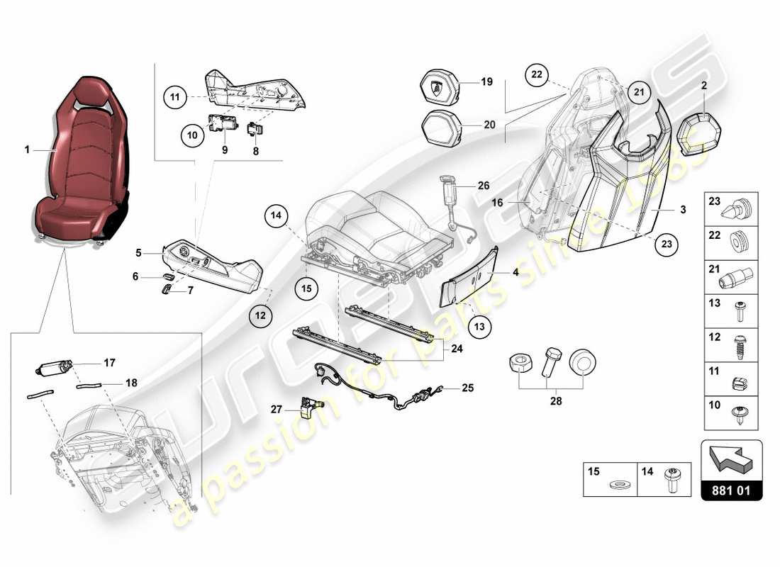 Lamborghini LP700-4 COUPE (2012) COMFORT SEAT Part Diagram