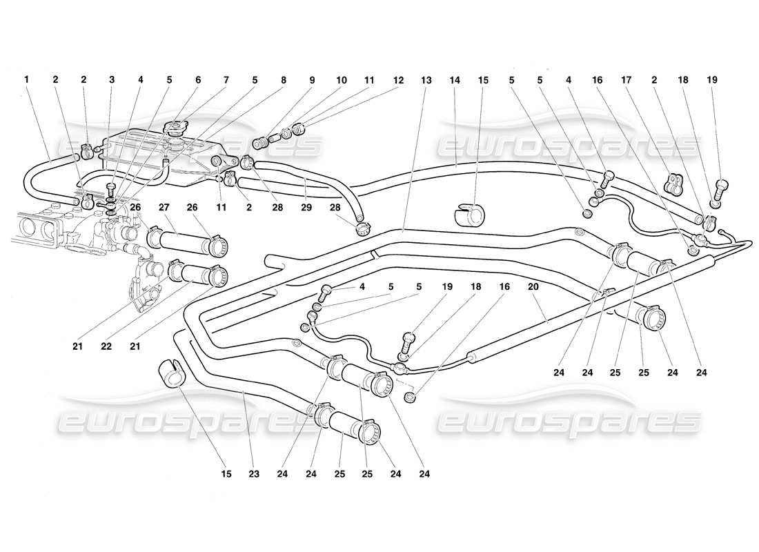 Lamborghini Diablo VT (1994) Water Cooling System Parts Diagram