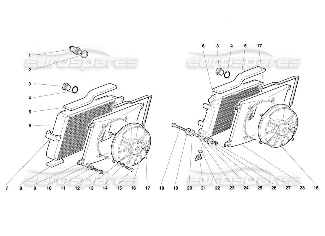 Lamborghini Diablo VT (1994) Radiators and Electro-Fans Parts Diagram