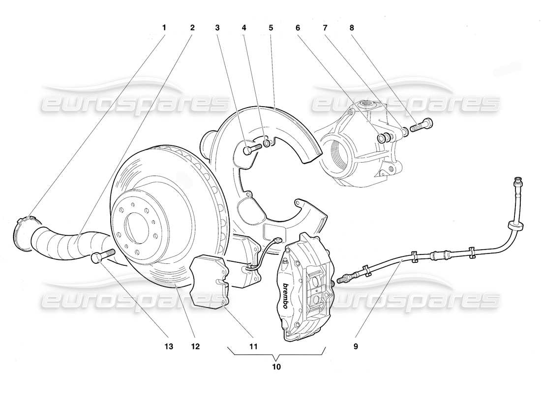 Lamborghini Diablo VT (1994) Front Brakes Parts Diagram