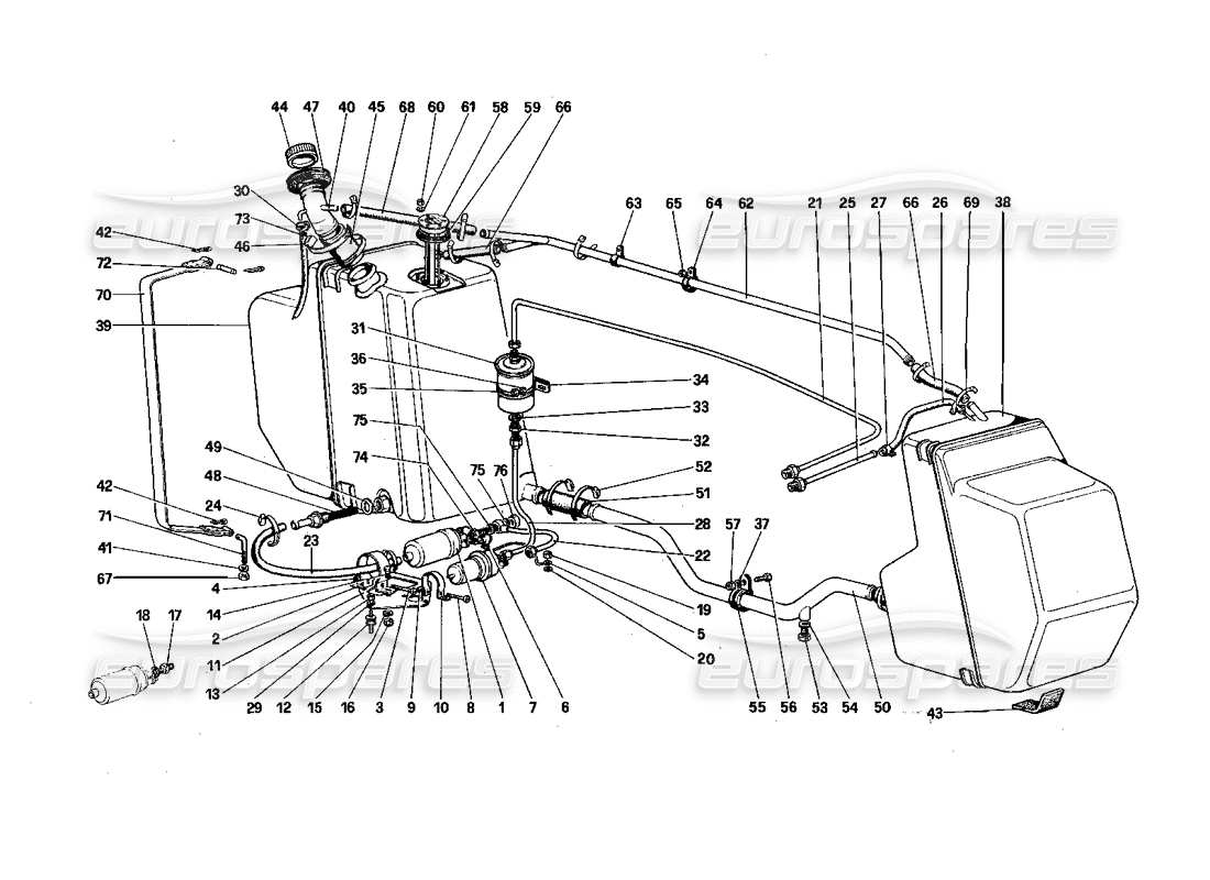 Ferrari 308 Quattrovalvole (1985) fuel pump and pipes Parts Diagram