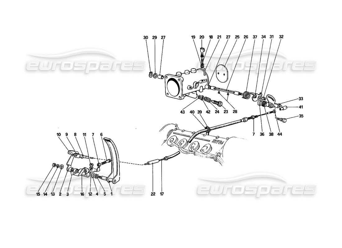 Ferrari 308 Quattrovalvole (1985) Throttle Housing and Linkage Parts Diagram