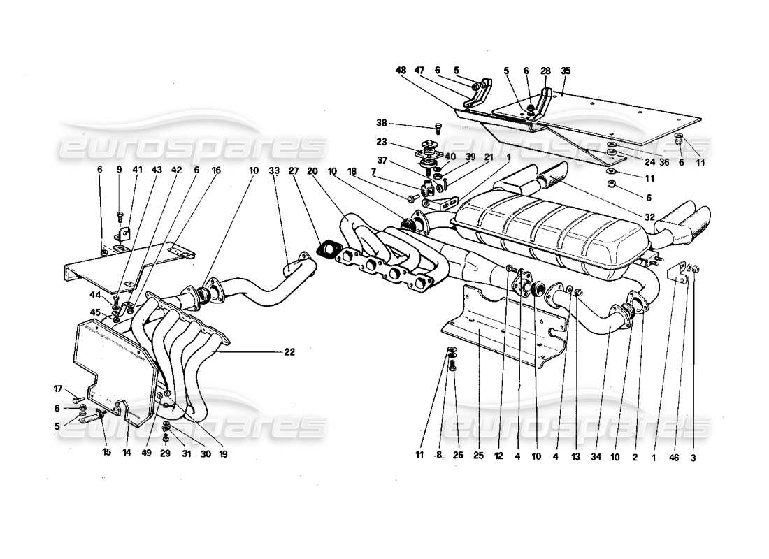 Ferrari 308 Quattrovalvole (1985) Exhaust System Parts Diagram