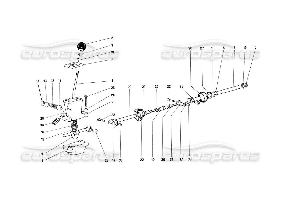 Ferrari 308 Quattrovalvole (1985) Outside Gearbox Controls Parts Diagram