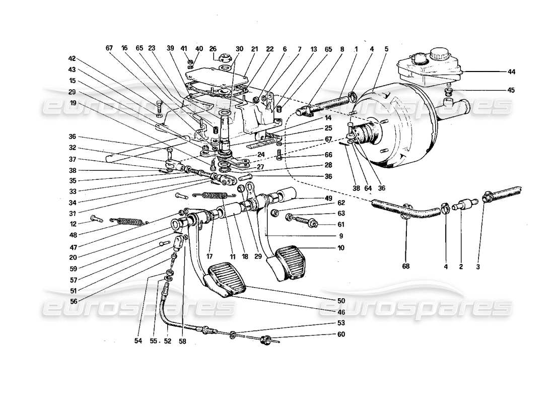 Ferrari 308 Quattrovalvole (1985) Pedal Board - Brake and Clutch Controls Parts Diagram