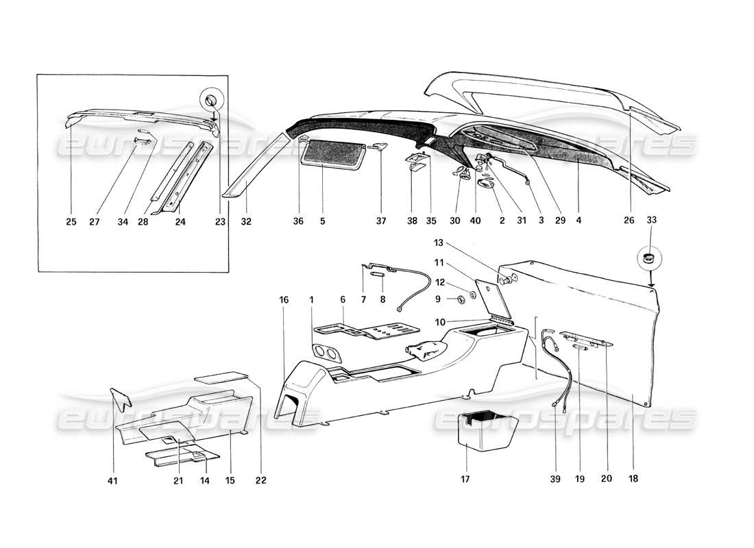 Ferrari 308 Quattrovalvole (1985) Tunnel and Roof Parts Diagram