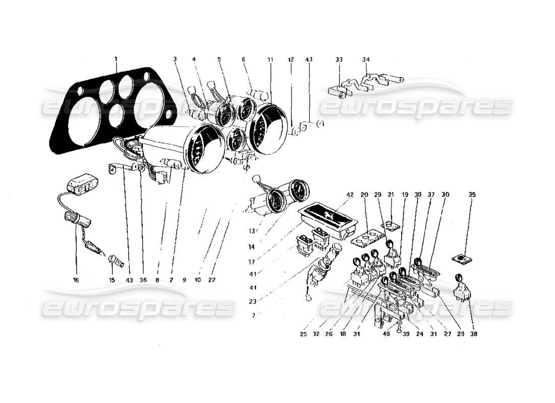 Ferrari 308 Quattrovalvole (1985) Instruments and Accessories Parts Diagram