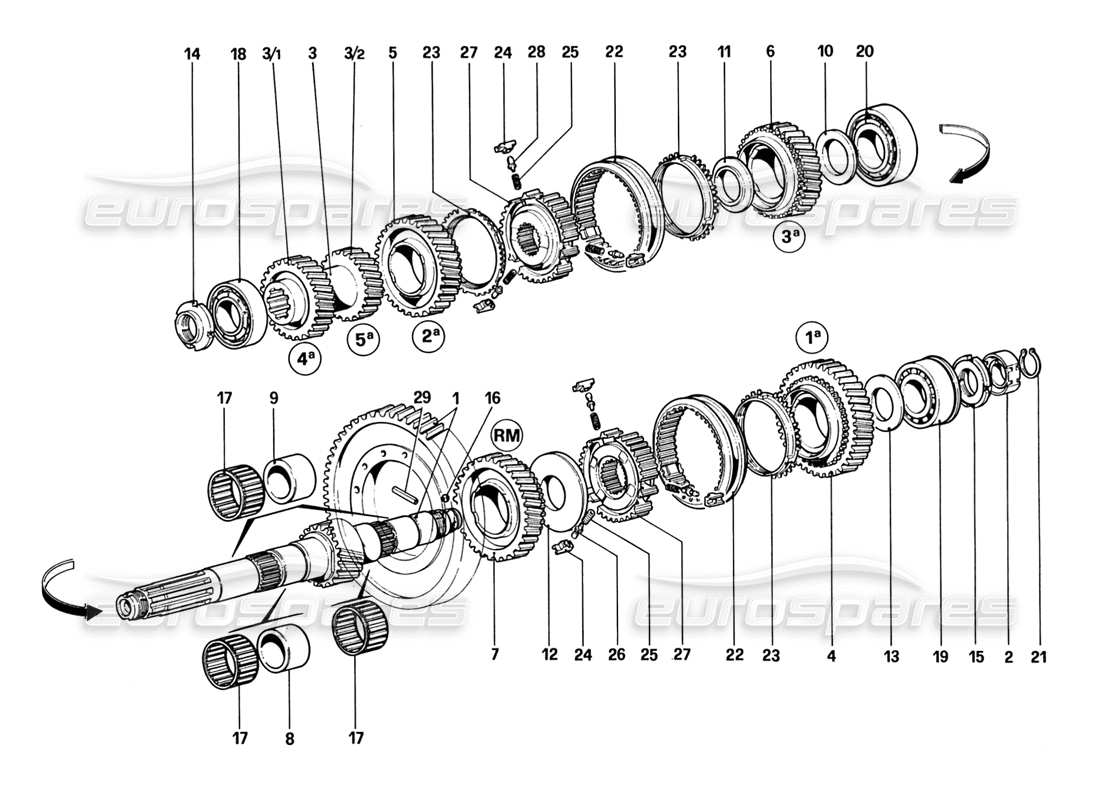 Ferrari 328 (1988) Lay Shaft Gears Parts Diagram