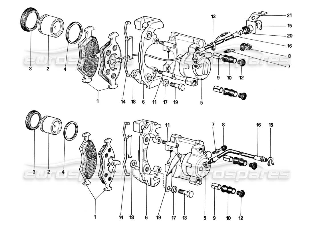 Ferrari 328 (1988) Calipers for Front and Rear Brakes Parts Diagram