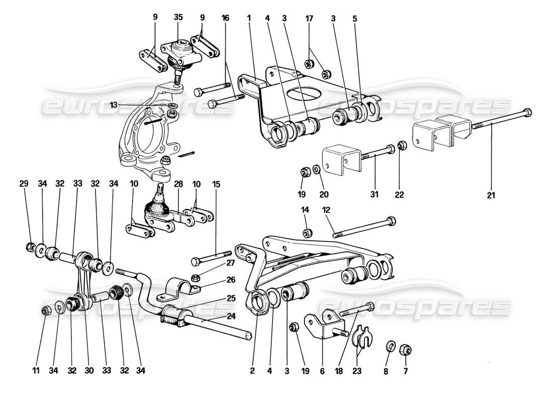 Ferrari 328 (1988) Front Suspension - Wishbones (Up To Car No. 76625) Parts Diagram