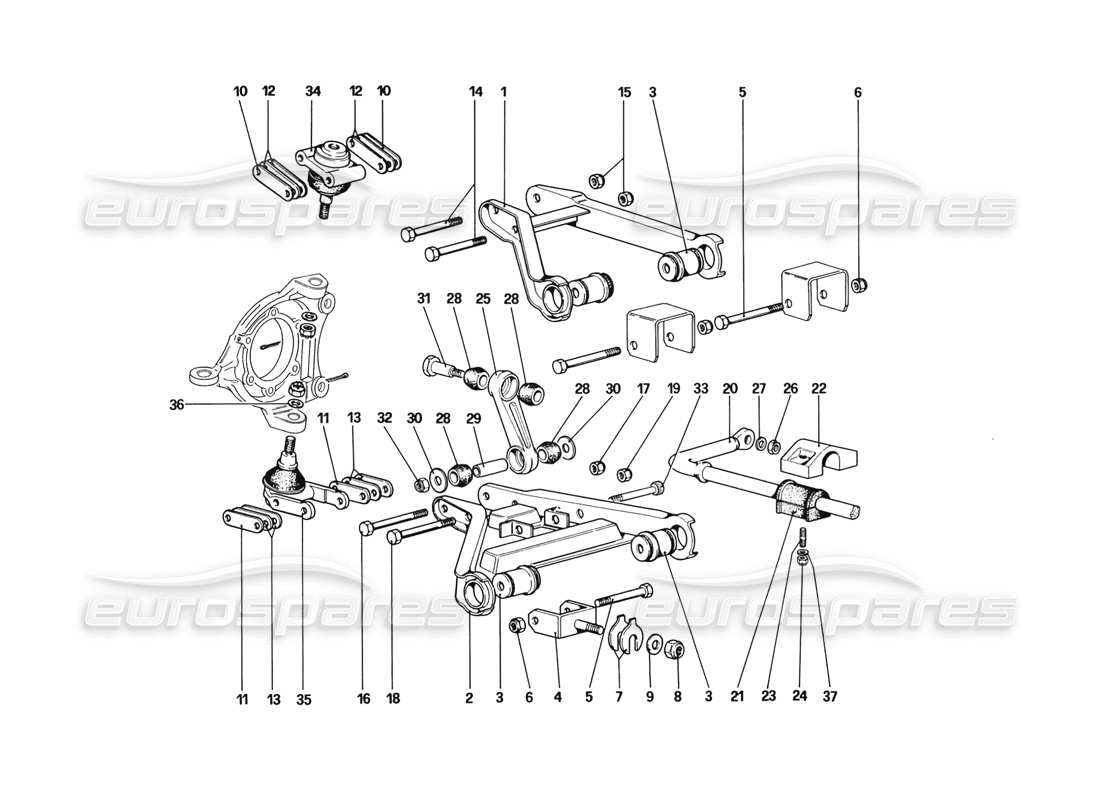 Ferrari 328 (1988) Front Suspension - Wishbones (Starting From Car No. 76626) Parts Diagram