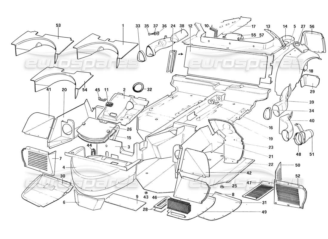 Ferrari 328 (1988) Body Shell - Inner Elements Parts Diagram