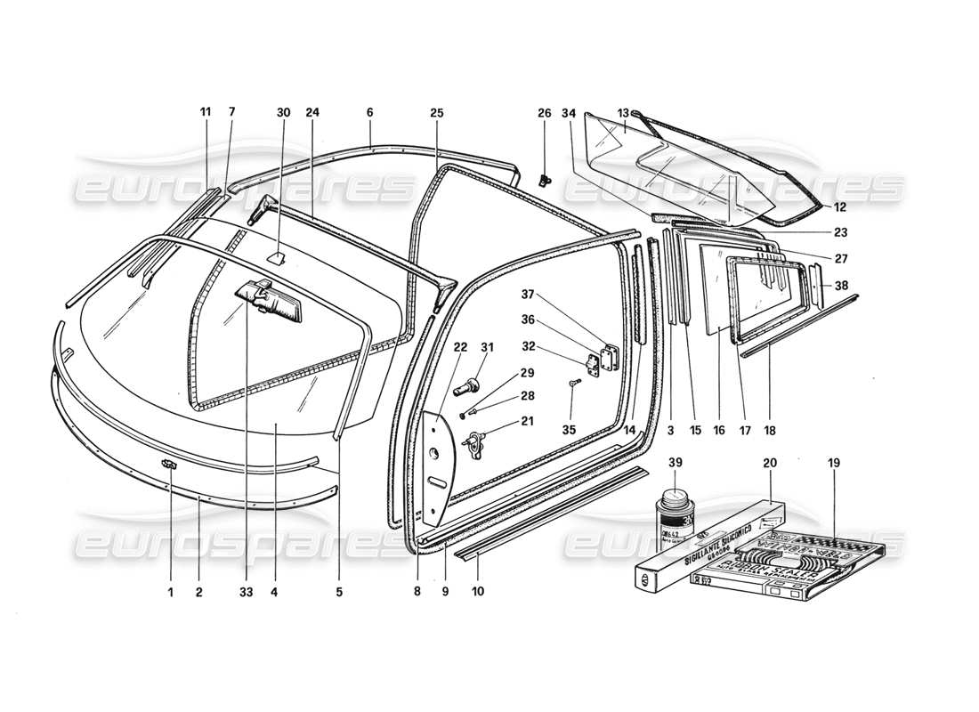 Ferrari 328 (1988) Glasses Parts Diagram