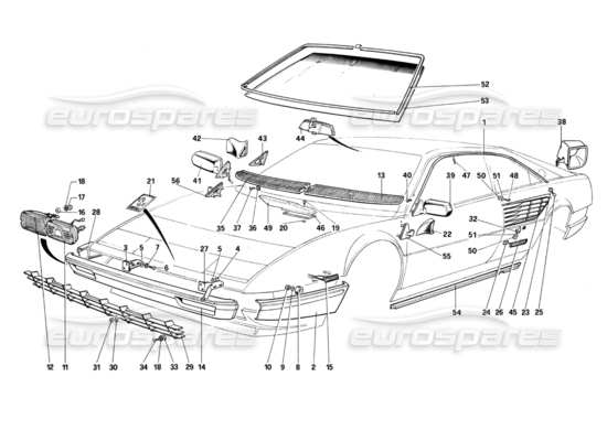 a part diagram from the Ferrari Mondial parts catalogue