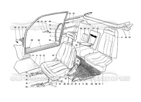 a part diagram from the Ferrari Mondial parts catalogue