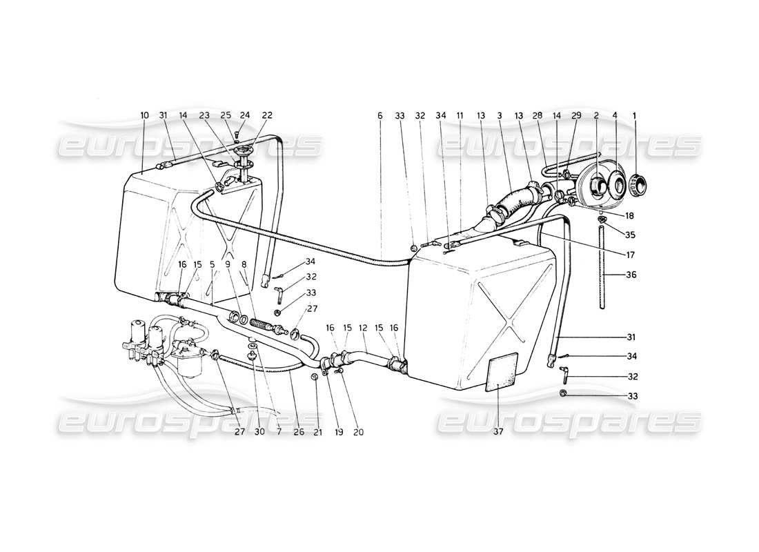 Ferrari 512 BB fuel tanks and pipes Parts Diagram