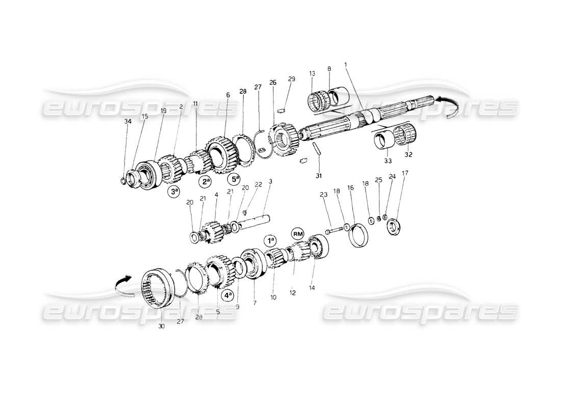 Ferrari 512 BB Main Shaft Gears Parts Diagram