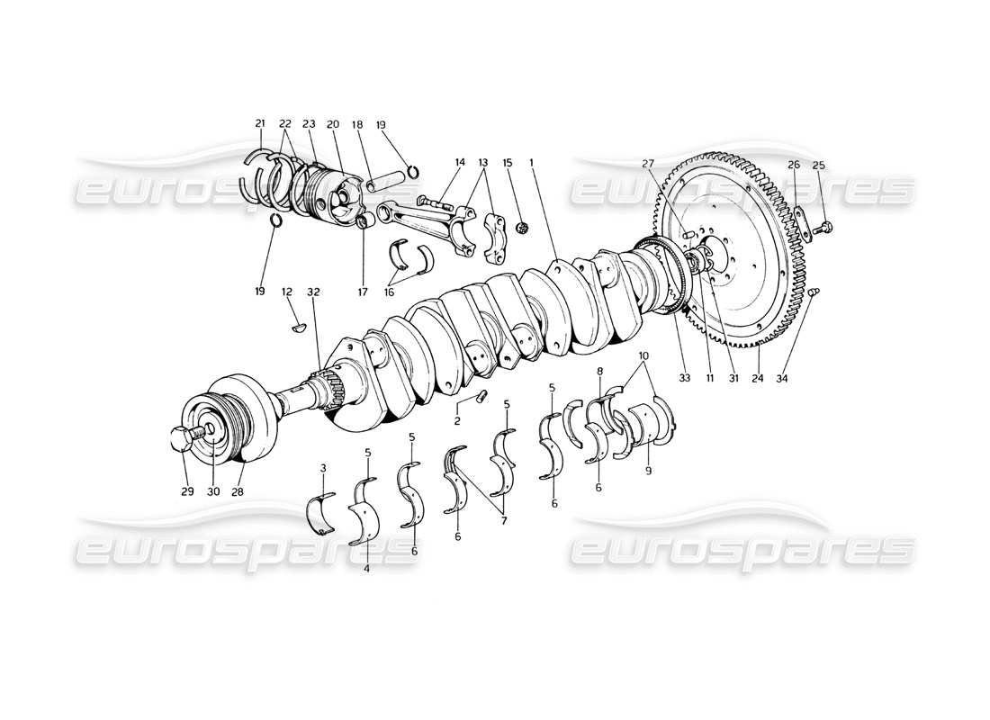 Ferrari 365 GT4 Berlinetta Boxer crankshaft - connecting rods and pistons Parts Diagram