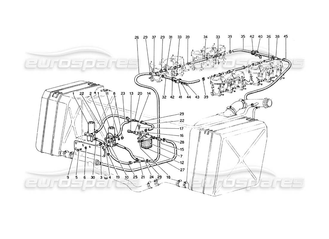 Ferrari 365 GT4 Berlinetta Boxer fuel pumps and pipes Parts Diagram