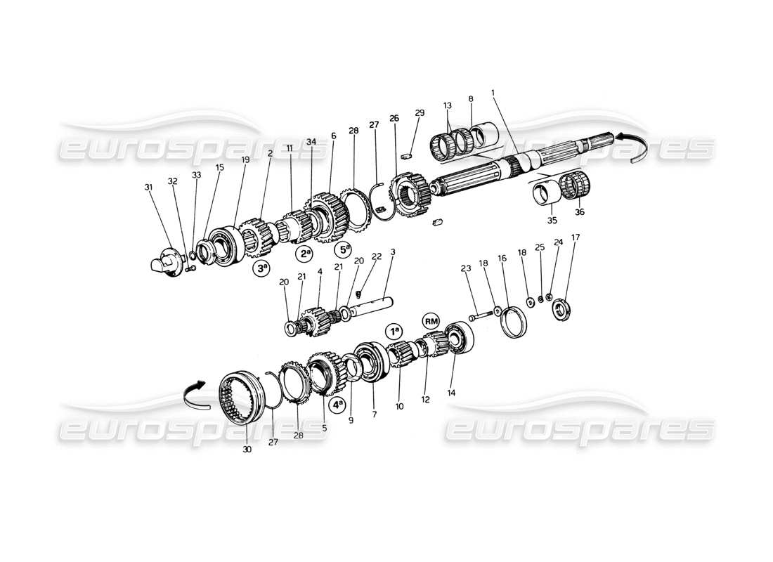 Ferrari 365 GT4 Berlinetta Boxer Main Shaft Gears (From Car No. 17543) Parts Diagram