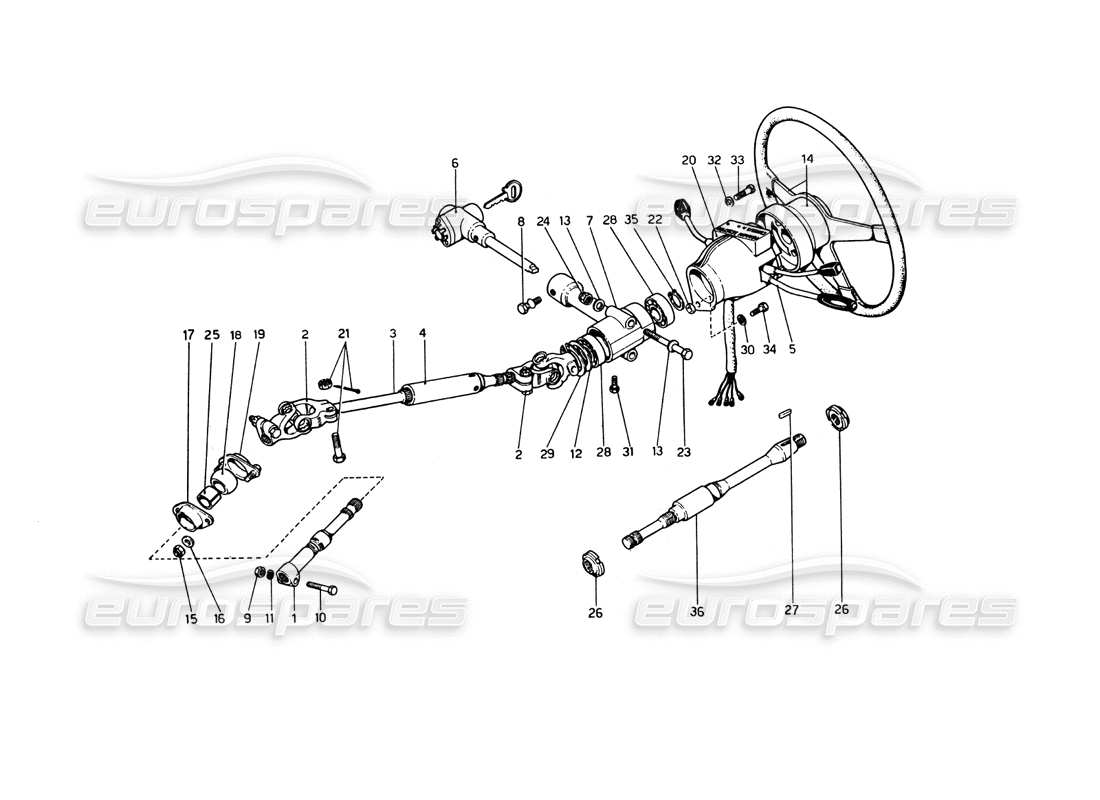 Ferrari 365 GT4 Berlinetta Boxer Steering Column (From Car No. 18225) Parts Diagram